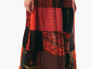 Boho Patchwork Rayon Maxi Skirt - Red