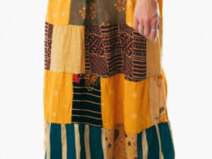 Boho Patchwork Rayon Maxi Skirt - Yellow